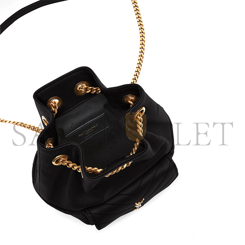 YSL LAMBSKIN MATELASSE MONOGRAM JOE NANO BUCKET BAG BLACK (18*13*10cm)